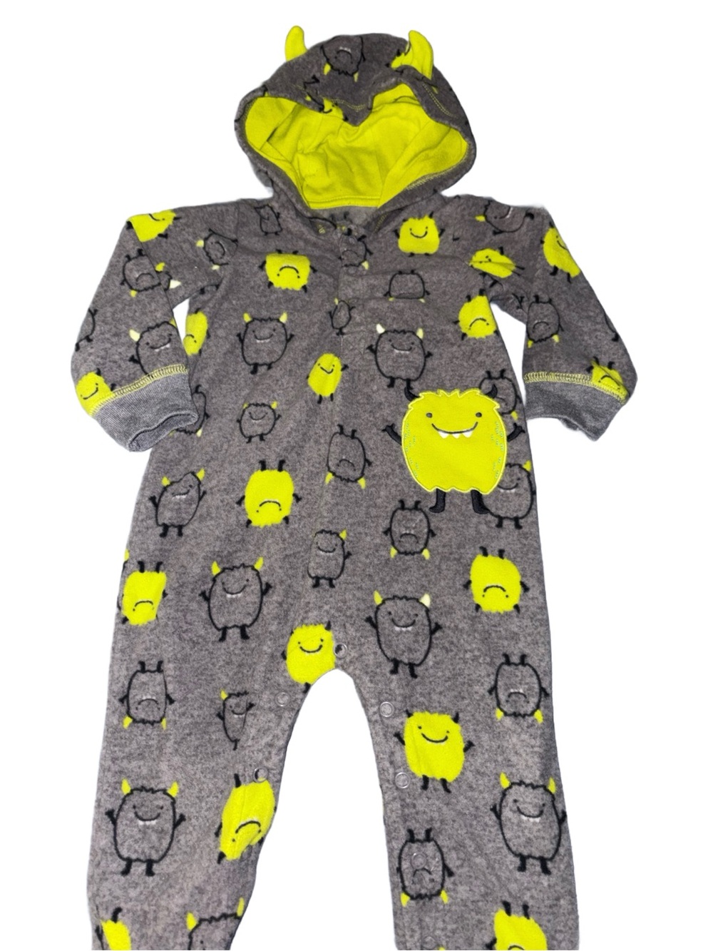 Kids Gray and Neon Yellow Monster Hooded One-Piece❤️LIKE NEW
